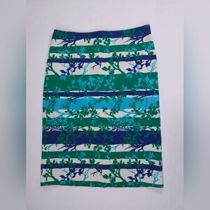 Talbots Canvas Blue Green Printed Leaves Striped A-Line Skirt Women's Size 6